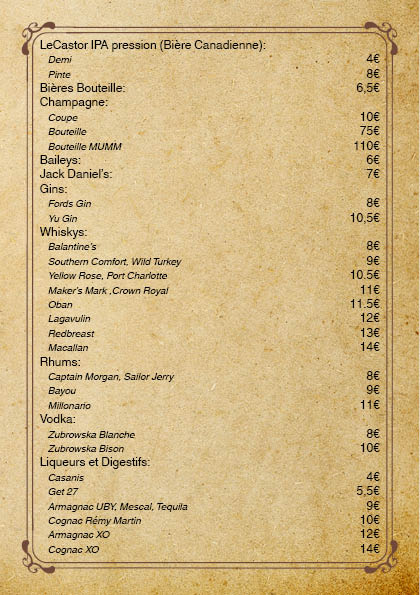 Carte boisssons